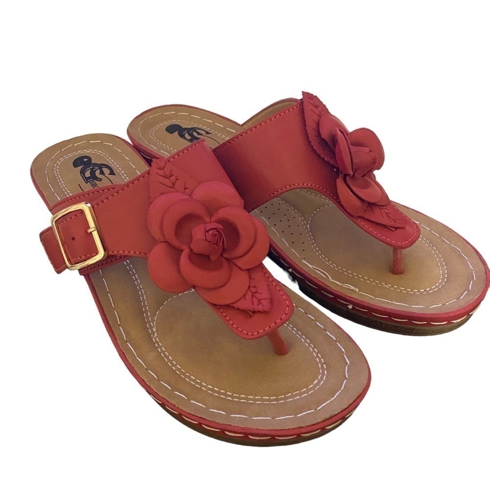 GC Sydney Rosette Padded Thong Wedge Sandals, Women’s 9W Coral NWOT - Picture 3 of 13